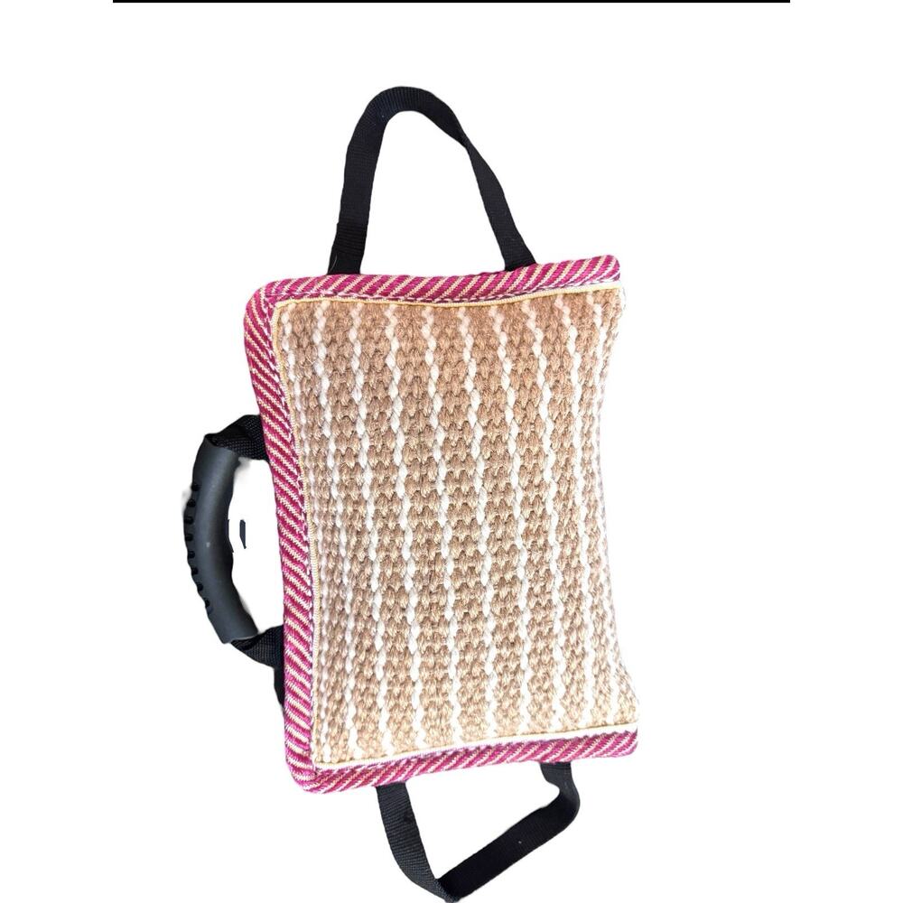 Dog Jute Bite Pillow, Durable Biting Pad with 3 Strong Handles Tug of War